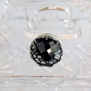 Joan Boyce Black Crystal Statement Rhinestone Pave Cocktail Ring Size 9.5